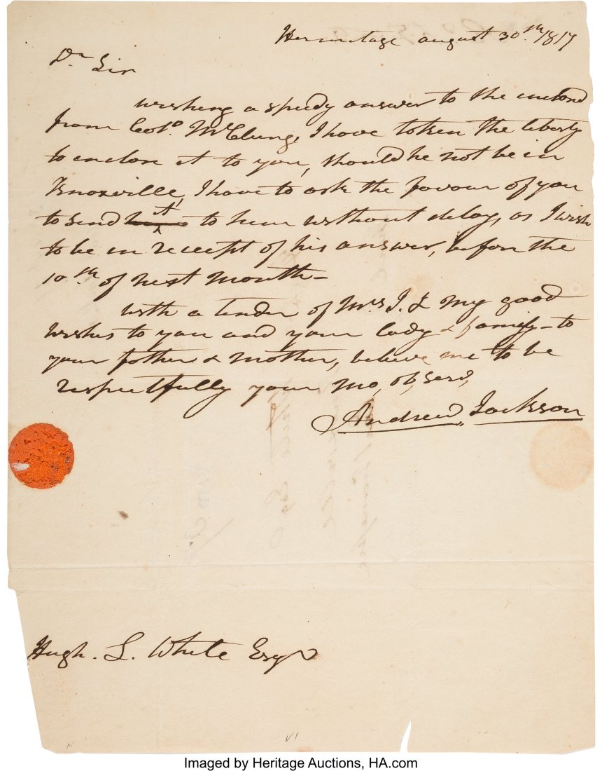 Andrew Jackson Autograph Letter Signed "Andrew J (1 of 2)