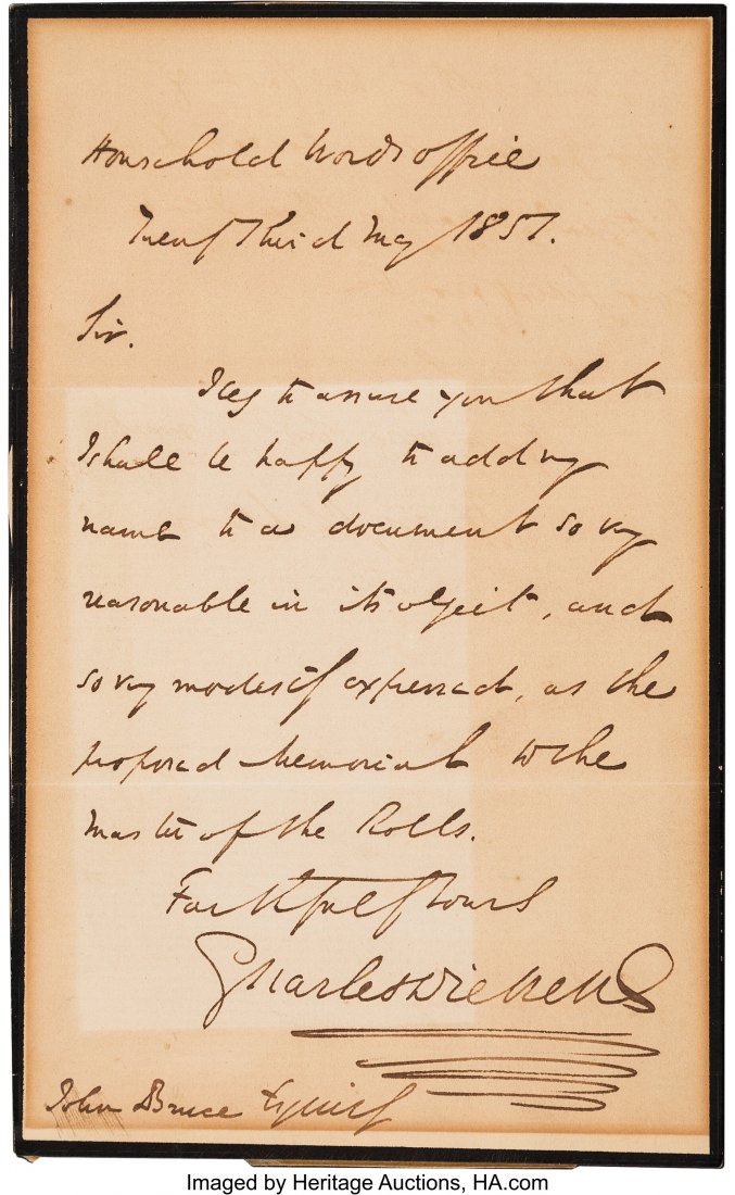 Charles Dickens Autograph Letter Signed "Charles (1 of 3)