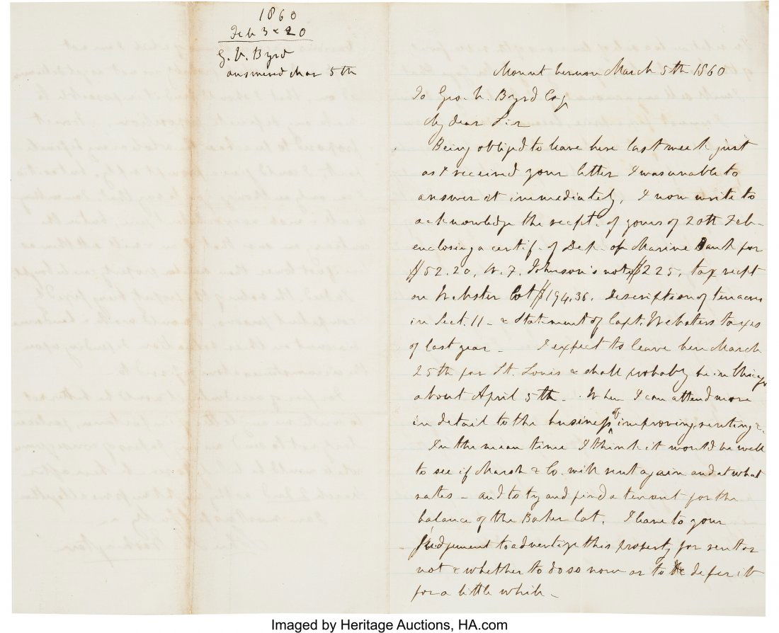 John Augustine Washington III Autograph Letter S (1 of 2)