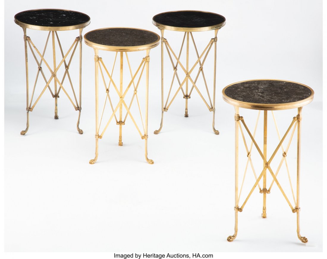 A Set of Four Neoclassical-Style Gilt Bronze Gue: A Set of Four Neoclassical-Style Gilt Bronze Gueridons with Marble Tops, France, early 20th century 26-1/2 x 16 inches (67.3 x 40.6 cm) (each) HID03101062020 © 2020 Heritage Auctions | All Rights