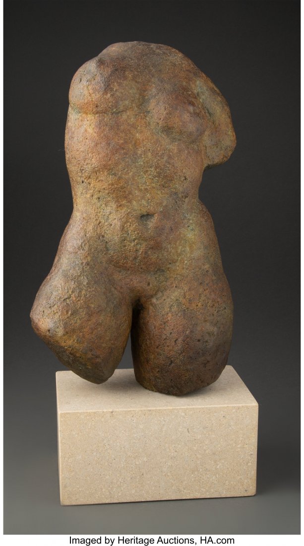 Anita Huffington (American, b. 1934) Gaea, 1992: Anita Huffington (American, b. 1934) Gaea, 1992 Bronze with texture and patina to simulate stone 14 inches (35.6 cm) high Signed and dated to underside ANITA HUFFINGTON, '92, (artist cipher) Edition 7