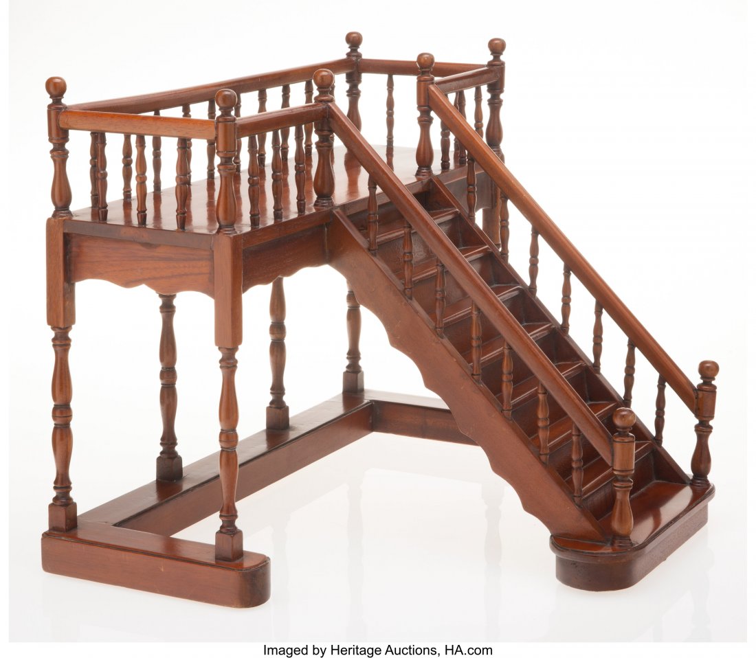 An English Mahogany Staircase and Gallery Archit: An English Mahogany Staircase and Gallery Architectural Model Marks: Finnigans Ltd., London, Liverpool, Manchester 13-5/8 x 18-1/2 x 15 inches (34.6 x 47.0 x 38.1 cm) HID03101062020 © 2020 Herita