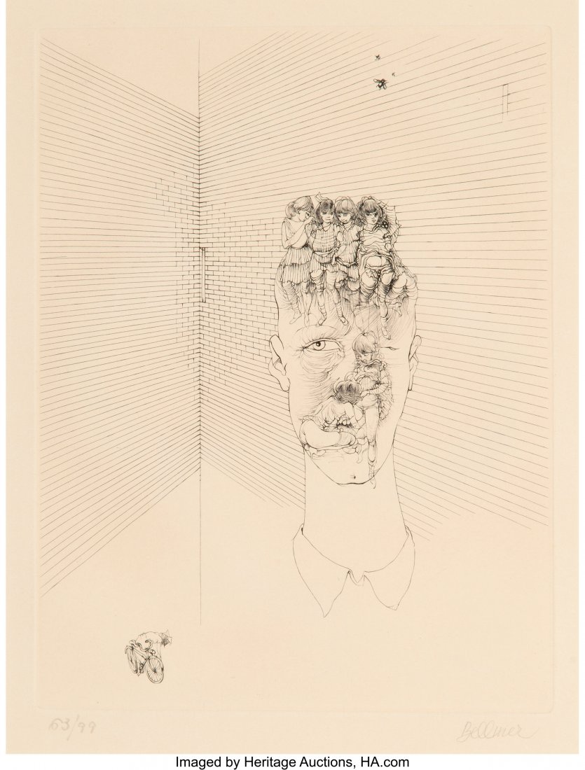 Hans Bellmer (German, 1902-1975) Fantasien Etchi: Hans Bellmer (German, 1902-1975) Fantasien Etching on paper 10-7/8 x 8-1/8 inches (27.6 x 20.6 cm) 63/99 Signed and editioned on lower edge HID03101062020 © 2020 Heritage Auctions | All Rights Re