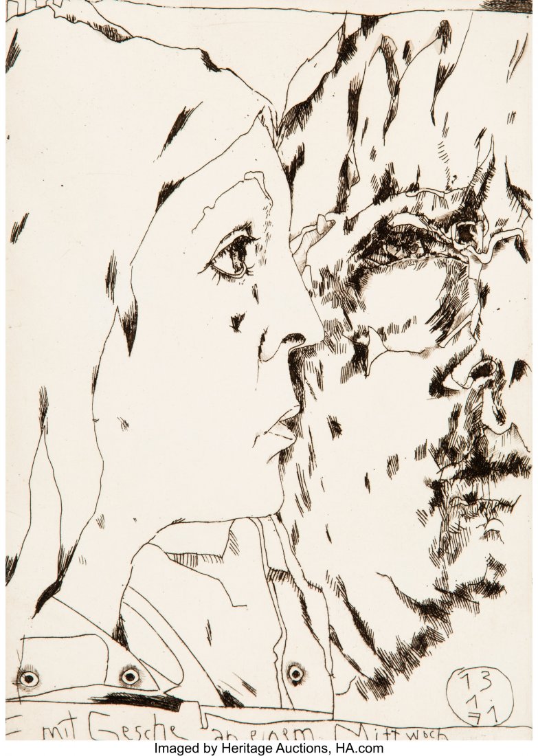 Horst Janssen (German, 1929-1995) Mit Gesche An: Horst Janssen (German, 1929-1995) Mit Gesche An Einem Mittwoch, 1971 Etching with drypoint on wove paper 10-3/8 x 7-3/8 inches (26.4 x 18.7 cm) (image) Dated, and inscribed in pencil on lower edge Pro