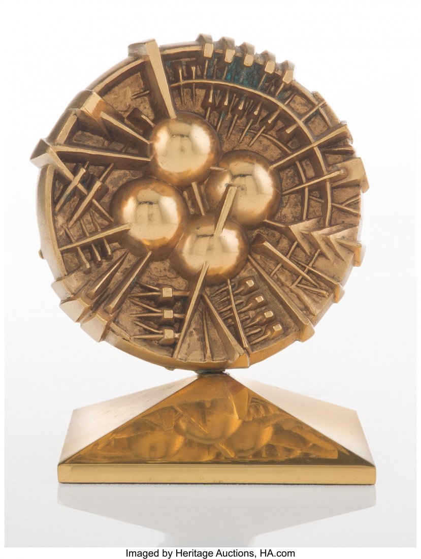 Arnaldo Pomodoro (b. 1926) Disco, 2005 Gilt bron: Arnaldo Pomodoro (b. 1926) Disco, 2005 Gilt bronze 5 x 3-3/4 x 3-3/4 inches (12.7 x 9.5 x 9.5 cm) Ed. 27/50 Signed within the cast and numbered on the base With the Stefano Johnson Milan foundry seal 