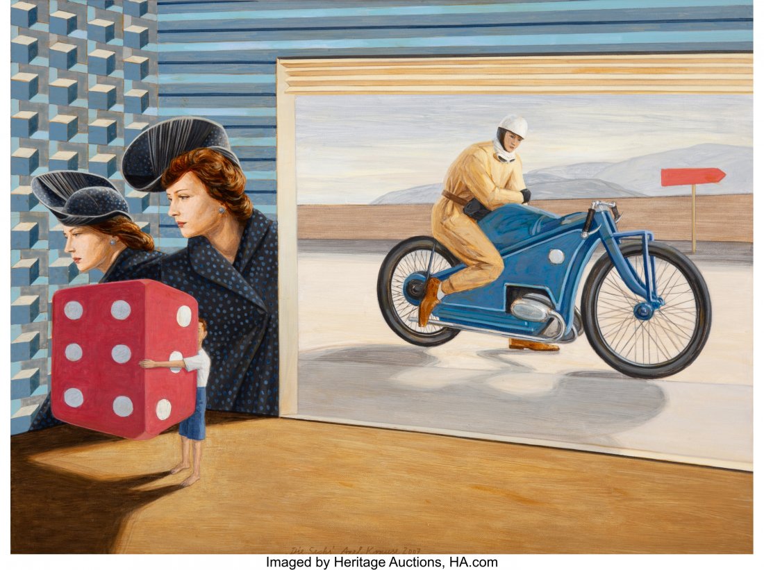 Axel Krause (b. 1958) Die Sechs, 2007 Oil on can: Axel Krause (b. 1958) Die Sechs, 2007 Oil on canvas 23-1/2 x 31-1/2 inches (59.7 x 80 cm) Signed, dated, and titled lower center: 'Die Sechs' Axel Krause 2007 PROVENANCE: The artist; Private collectio