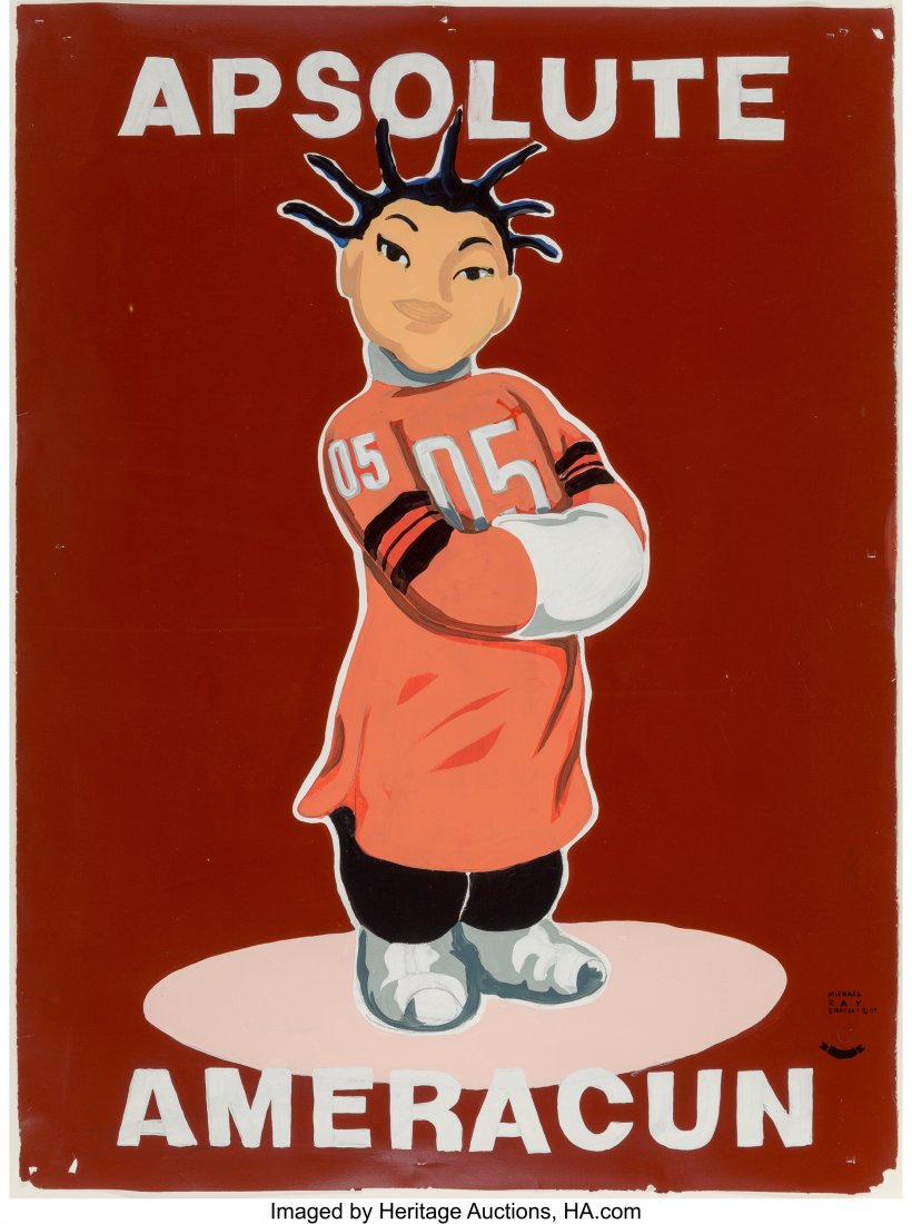 Michael Ray Charles (b. 1967) Apsolute Ameracun: Michael Ray Charles (b. 1967) Apsolute Ameracun from the series Forever Free, 1999 Acrylic latex and copper penny on paper 60 x 45 inches (152.4 x 114.3 cm) (sheet) Signed and dated lower right: Micha