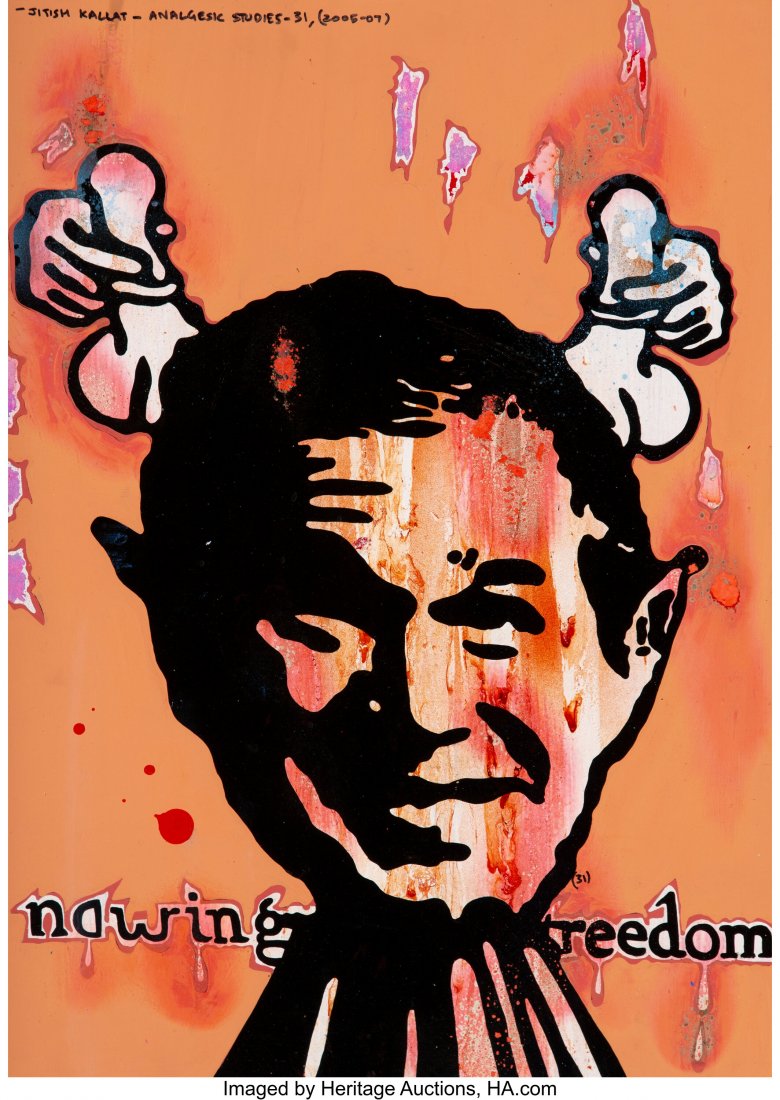 Jitish Kallat (b. 1974) Analgesic Studies-31, 20: Jitish Kallat (b. 1974) Analgesic Studies-31, 2005-07 Acrylic, oil, and glitter on panel 27 x 19-1/4 inches (68.6 x 48.9 cm) Signed, titled, and dated upper left: --JITISH KALLAT--ANALGESIC STUDIES-31