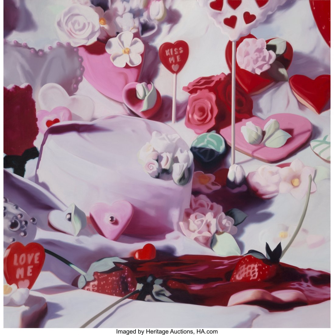 Will Cotton (b. 1965) Kiss Me, 2001 Oil on linen: Will Cotton (b. 1965) Kiss Me, 2001 Oil on linen 75 x 75 inches (190.5 x 190.5 cm) Signed, dated, and titled on the reverse: Will Cotton / -Kiss Me- / 2001 PROVENANCE: Mary Boone Gallery, New York; Ch