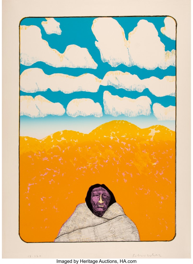 Fritz Scholder (American, 1937 - 2005) New Mexi: Fritz Scholder (American, 1937 - 2005) New Mexico color lithograph, signed in pencil along lower edge, 18/120 Provenance: From the Joanna M. Champlin Trust Published: Fritz Scholder Lithographs by Cli