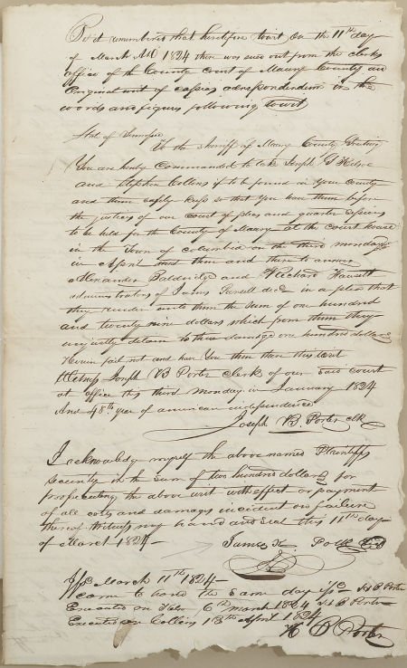 James K. Polk Document Signed. Two pages, front 