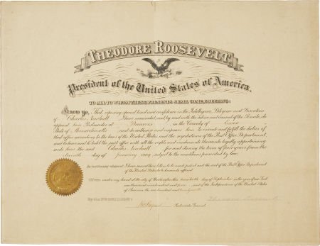 Theodore Roosevelt Document Signed as the twenty