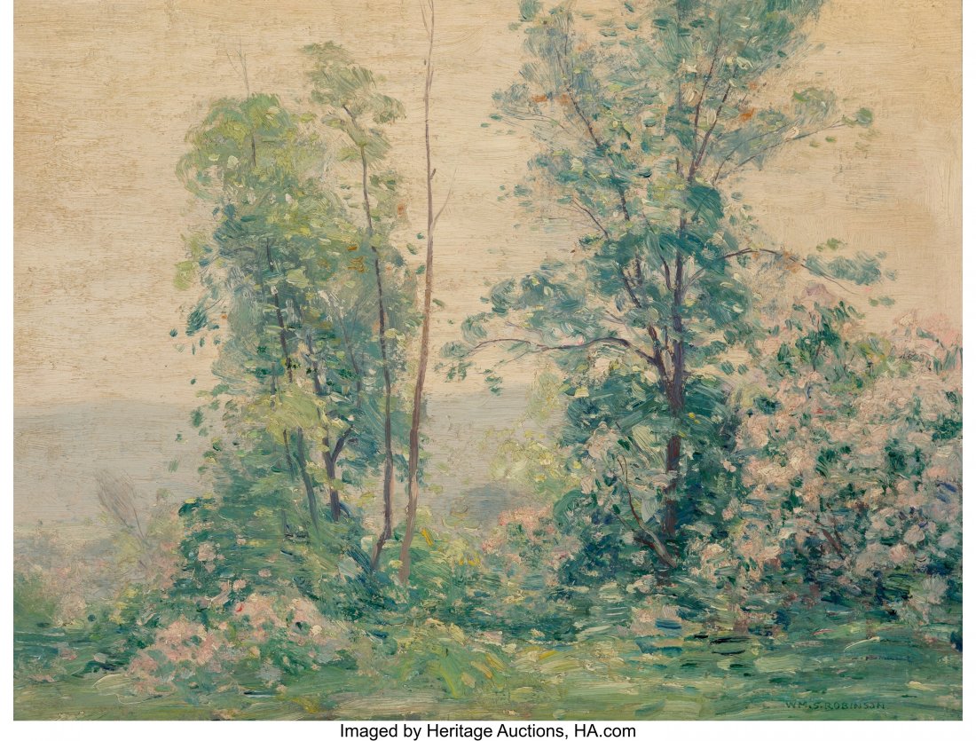 William S. Robinson (American, 1861-1945) A Spri: William S. Robinson (American, 1861-1945) A Spring View Oil on board 12 x 16 inches (30.5 x 40.6 cm) Signed lower right: Wm.S. Robinson HID03101062020 © 2020 Heritage Auctions | All Rights Reserv