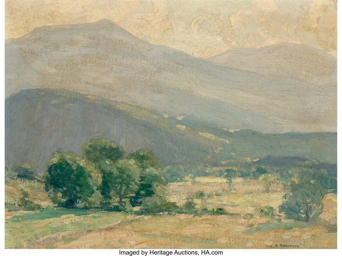 William S. Robinson (American, 1861-1945) To the: William S. Robinson (American, 1861-1945) To the Mountains Oil on board 12 x 16 inches (30.5 x 40.6 cm) Signed lower right: Wm. S. Robinson HID03101062020 © 2020 Heritage Auctions | All Rights Re