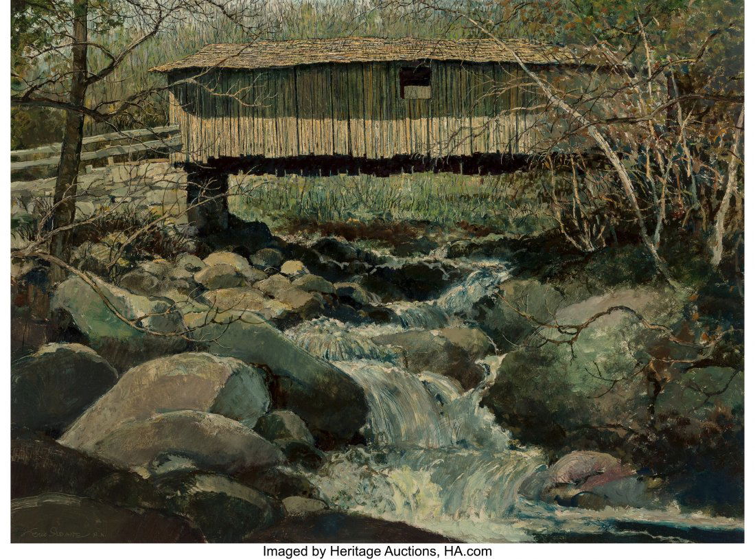 Eric Sloane (American, 1905-1985) Spring Freshet: Eric Sloane (American, 1905-1985) Spring Freshet Oil on Masonite 29 x 39 inches (73.7 x 99.1 cm) Signed lower left: Eric Sloane N.A. Titled on the reverse: Spring Freshet PROVENANCE: Nedra Matteucci G