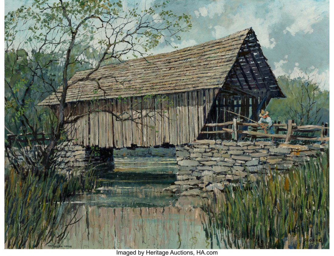 Eric Sloane (American, 1905-1985) New England Sp: Eric Sloane (American, 1905-1985) New England Spring Oil and pencil on Masonite 25 x 33 inches (63.5 x 83.8 cm) Signed lower right: Sloane Titled lower left: New England Spring PROVENANCE: Private col