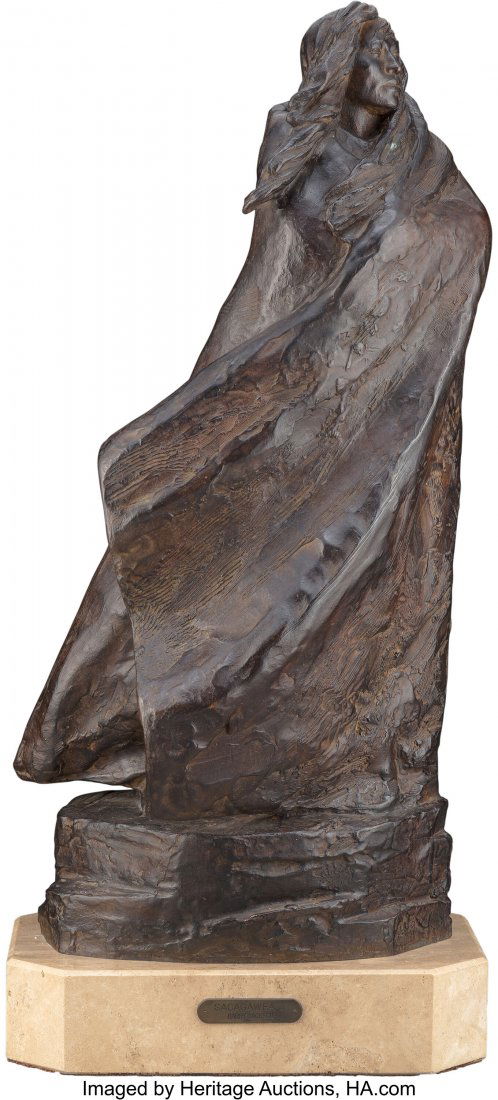 Harry Jackson (American, 1924-2011) Sacagawea II: Harry Jackson (American, 1924-2011) Sacagawea II, 1980 Bronze with brown patina 17-3/4 inches (45.1 cm) high on a 2 inches (5.1 cm) high Travertine base Inscribed with artist thumbprint seal and 'WFS