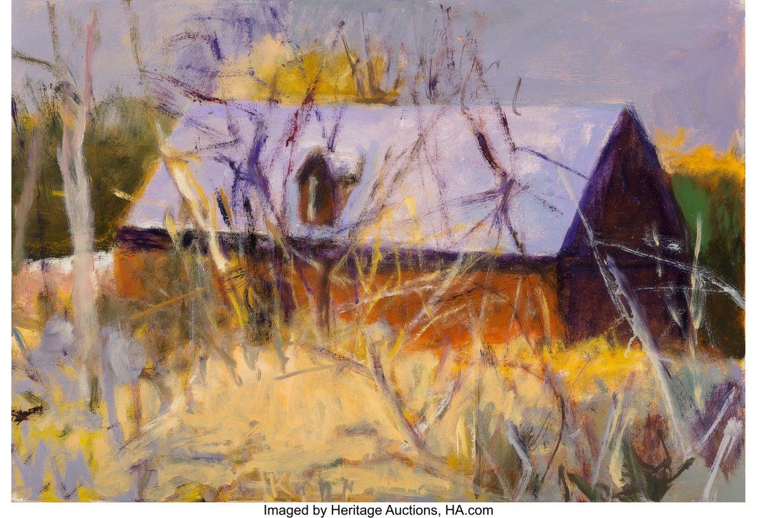 Wolf Kahn (American, 1927-2020) Barn with a Ligh: Wolf Kahn (American, 1927-2020) Barn with a Light Purple Roof, 2004 Oil on canvas 22 x 32 inches (55.9 x 81.3 cm) Signed lower center: W Kahn Dated, titled, and inscribed on the stretcher: #2004/53 Ba
