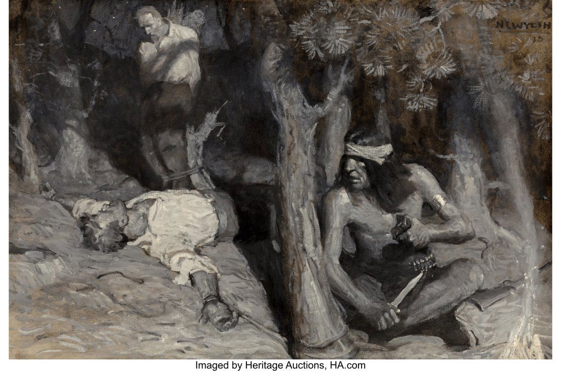 Newell Convers Wyeth (American, 1882-1945) The L: Newell Convers Wyeth (American, 1882-1945) The Line of Least Resistance, The Saturday Evening Post interior story illustration, September 3, 1910 Oil on canvas 28-1/4 x 42 inches (71.8 x 106.7 cm) Sig