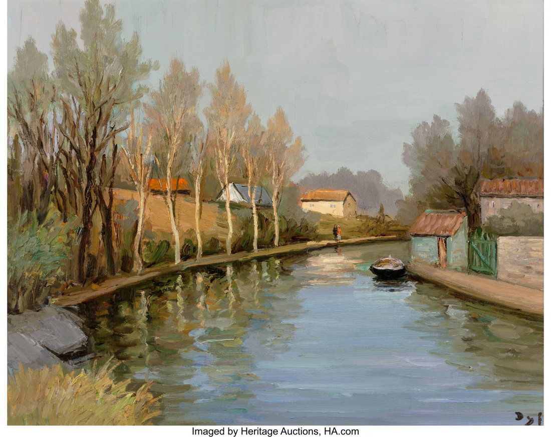 Marcel Dyf (French, 1899-1985) Au bord de la riv: Marcel Dyf (French, 1899-1985) Au bord de la rivière: Le Thouet, 1972 Oil on canvas 23-1/2 x 28 inches (59.7 x 71.1 cm) Signed lower right: Dyf PROVENANCE: Frost & Reed, London; Private col