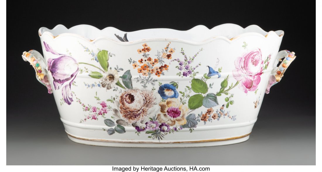 A Meissen Porcelain Fish Basin, Germany, mid-19t: A Meissen Porcelain Fish Basin, Germany, mid-19th century Marks: (crossed swords-two slashes), ot. 176, 23 9-1/2 x 25 x 16-1/4 inches (24.1 x 63.5 x 41.3 cm) Property from the Dr. David Mehler Collect