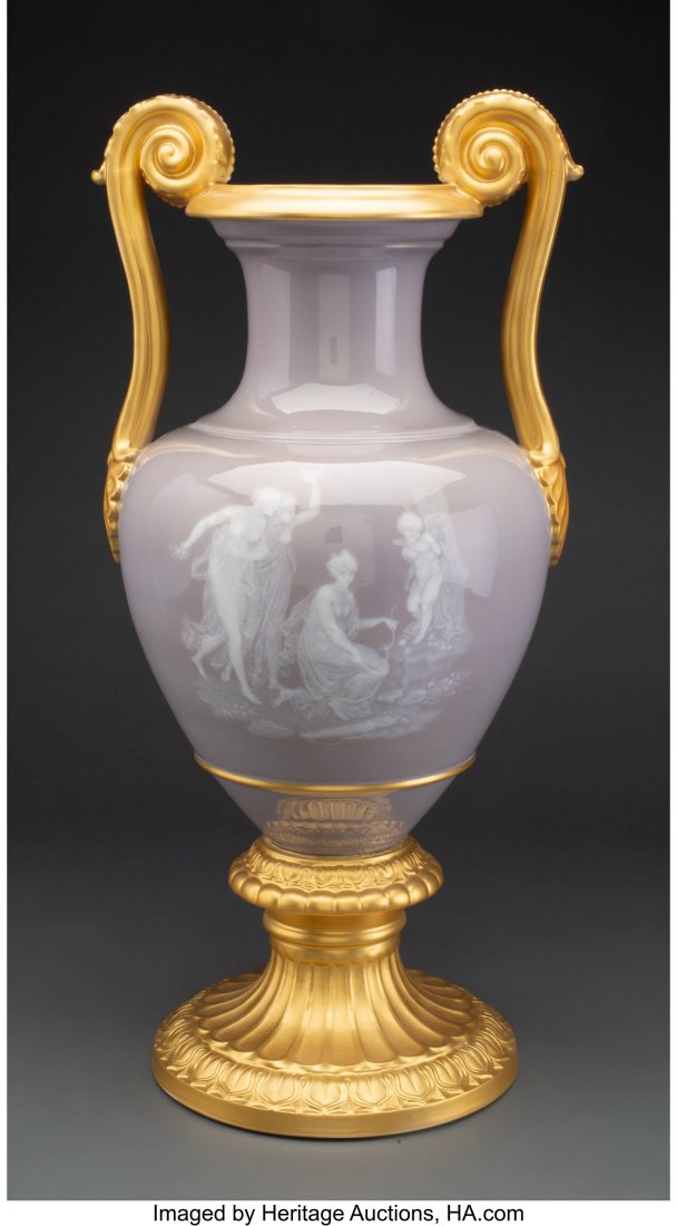 A Meissen Pâte-sur-Pâte Partial Gi: A Meissen Pâte-sur-Pâte Partial Gilt Two-Handled Vase, Germany, late 19th-early 20th century Marks: (crossed swords in underglaze blue) 18-1/2 x 9 inches (47.0 x 22.9 cm) HID03101062020 &c