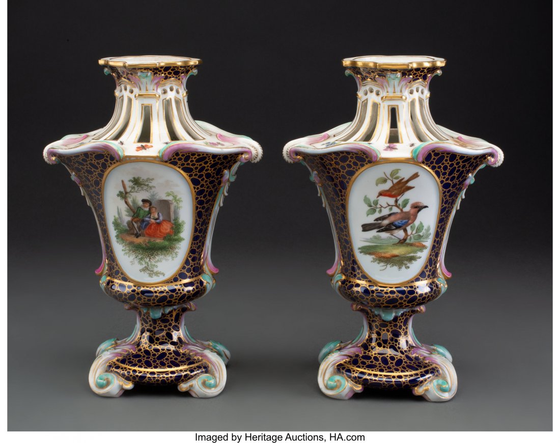A Pair of Meissen Partial-Gilt Porcelain Potpour: A Pair of Meissen Partial-Gilt Porcelain Potpourri, 19th century Marks: (crossed swords in underglaze blue) 8-3/4 x 5-3/4 x 4-1/2 inches (22.2 x 14.6 x 11.4 cm) (each) HID03101062020 © 2020 Herit