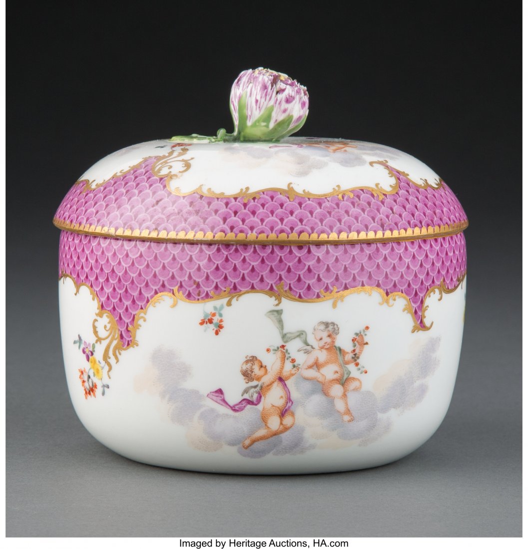 A Meissen Enameled Porcelain Sugar Bowl, 19th ce: A Meissen Enameled Porcelain Sugar Bowl, 19th century Marks: (crossed swords in underglaze blue), 80. 4-1/2 x 4-3/4 inches (11.4 x 12.1 cm) Property from the Dr. David Mehler Collection PROVENANCE: So