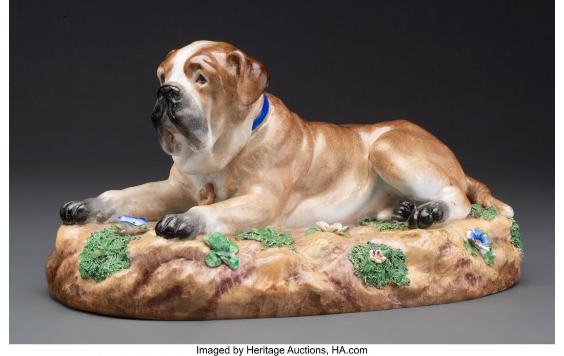 A Meissen Porcelain Figure: Mastiff, 1934-1945 M: A Meissen Porcelain Figure: Mastiff, 1934-1945 Marks: (crossed swords in underglaze blue), 669 5 x 9-3/4 x 5-1/4 inches (12.7 x 24.8 x 13.3 cm) Property from the Estate of Dr. Terry Berreth, Palm Spri