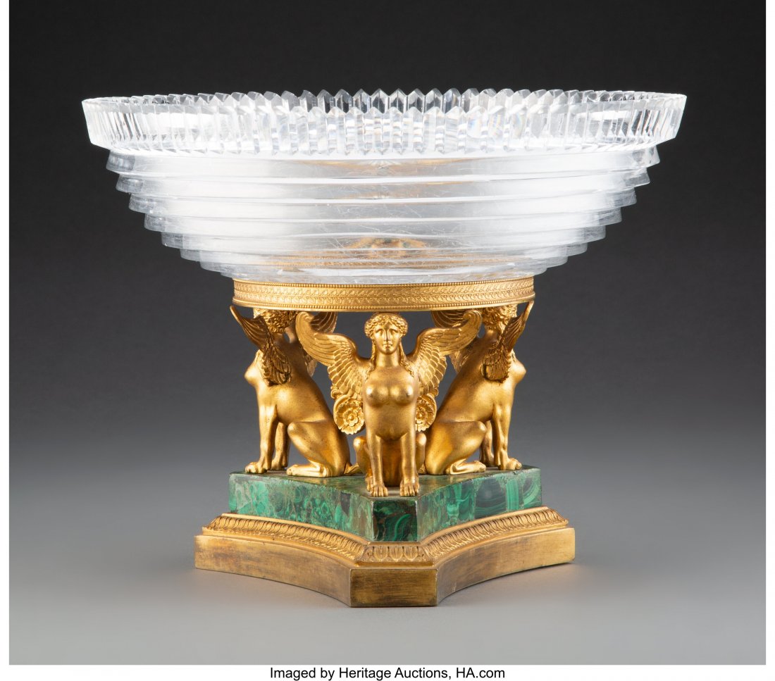 A French Malachite, Gilt Bronze, and Cut Glass T: A French Malachite, Gilt Bronze, and Cut Glass Tazza, late 19th-early 20th century 7-3/4 x 9-3/4 inches (19.7 x 24.8 cm) Property from the Dr. David Mehler Collection PROVENANCE: Christie's, London, F