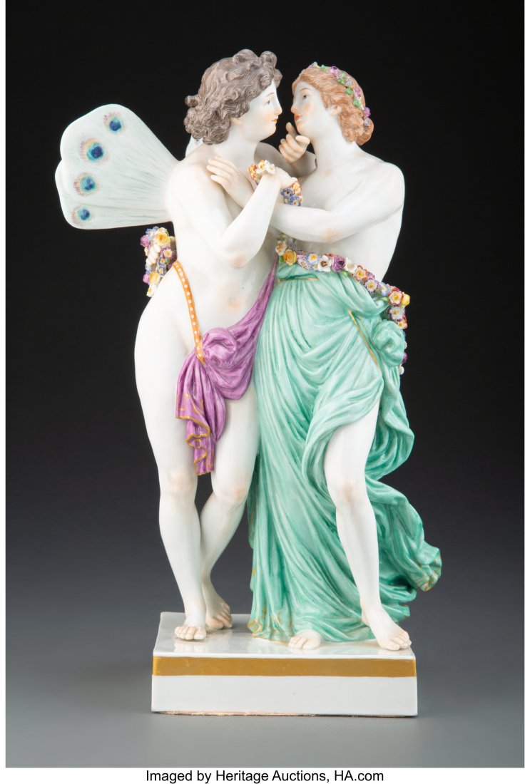 A Meissen Porcelain Figural Group, 19th century: A Meissen Porcelain Figural Group, 19th century Marks: (crossed swords), J10X, 132 11-1/2 x 6-1/2 x 4-1/2 inches (29.2 x 16.5 x 11.4 cm) Property from the Estate of Dr. Terry Berreth, Palm Spring, Cal
