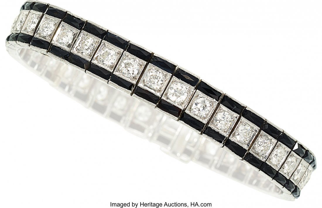 Art Deco Diamond, Black Onyx, Platinum Bracelet (1 of 1)