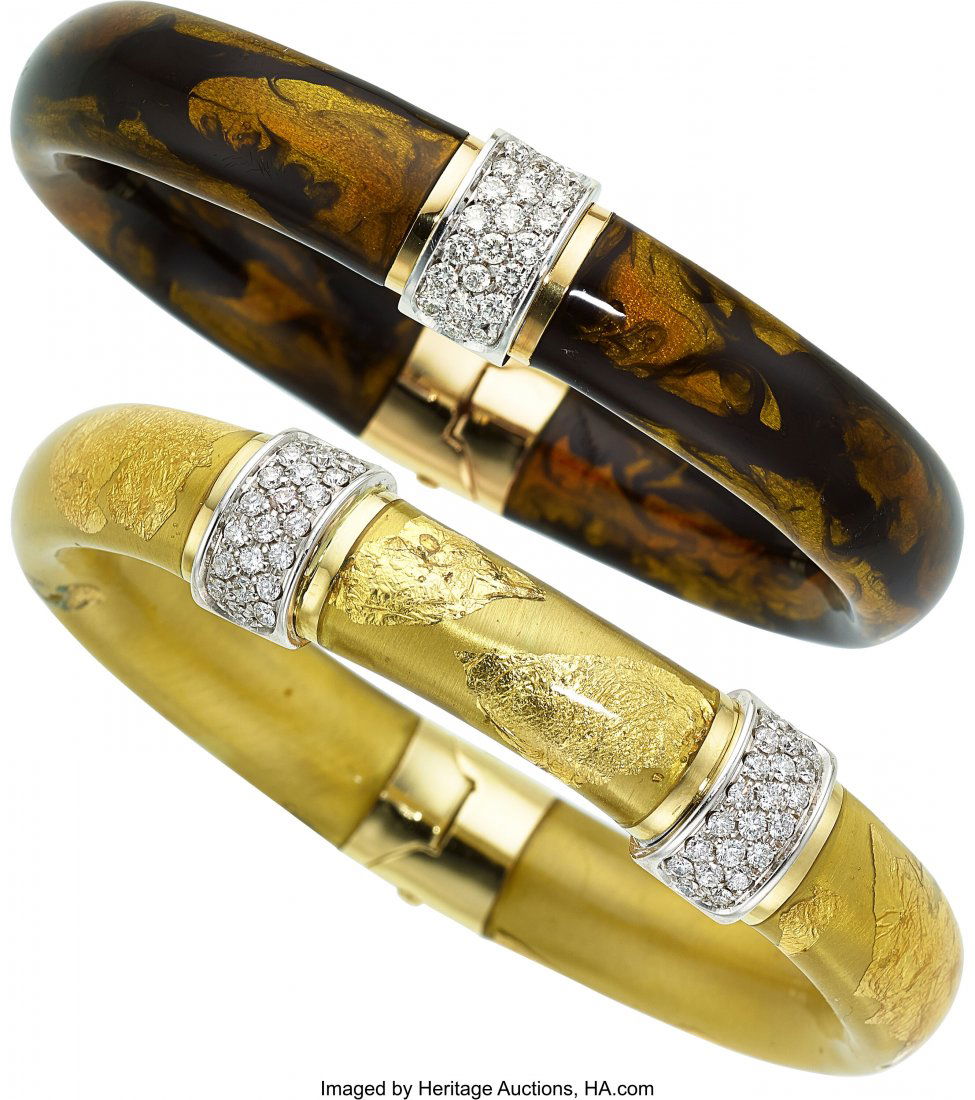 Diamond, Enamel, Gold Bracelets, Soho  The hinge (1 of 2)