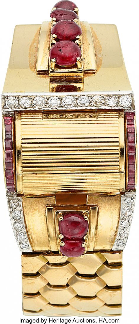 Retro Swiss Lady's Diamond, Ruby, Gold Covered D (1 of 4)