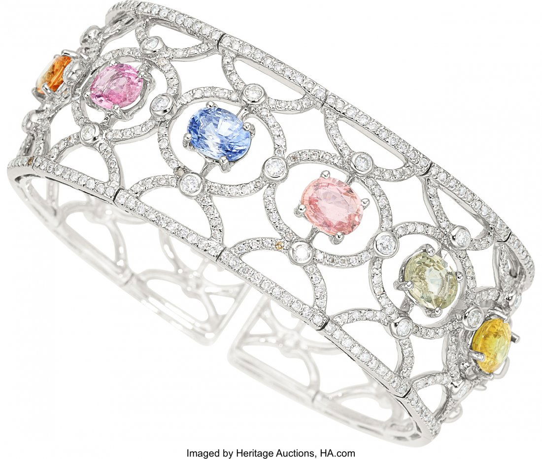 Multi-Color Sapphire, Diamond, White Gold Bracel (1 of 1)