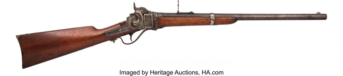 C. Sharps New Model 1863 Saddle Ring Carbine. : C. Sharps New Model 1863 Saddle Ring Carbine. Serial no. 74578, .52 caliber, 22-inch barrel with fixed front sight and folding rear ladder sight. Blued and case-hardened finish. Saddle ring. Right sid