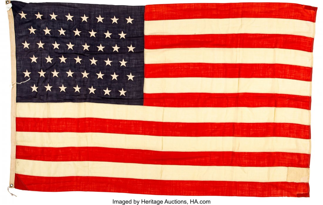 Early U.S. Navy Submarine USS Plunger (SS-2) 45-: Early U.S. Navy Submarine USS Plunger (SS-2) 45-Star Flag. Approximately 56 x 91-inches. Marked "USS PLUNGER" on the obverse hoist and stamped in ink "NAVY". Dr. Rungee's notes this flag was acquired 