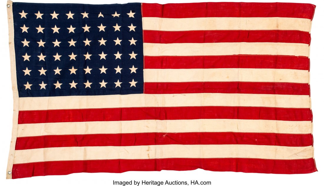 Normandy, Omaha Beach, LST-280 48-Star Flag. Ap: Normandy, Omaha Beach, LST-280 48-Star Flag. Approximately 36 x 60-inches. Reverse hoist marked in ink "OMAHA 6 JUNE 44 LST 280". The ship was commissioned in November, 1943. Dr. Rungee's comments tha