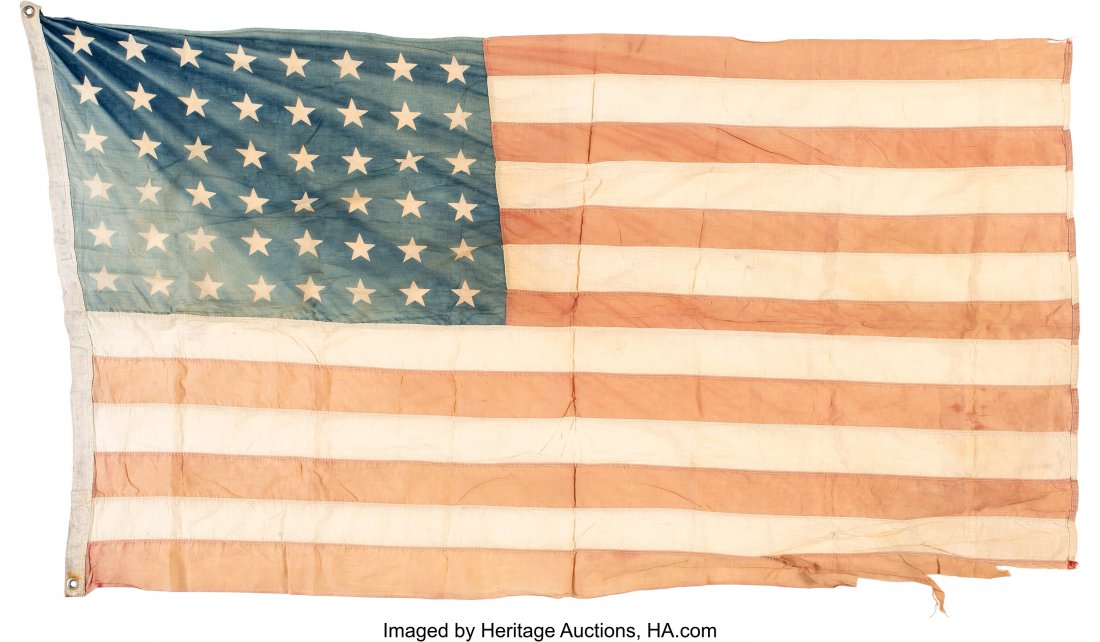 D-Day Amphibious Landing Craft (LCVP) Higgins Bo: D-Day Amphibious Landing Craft (LCVP) Higgins Boat 48-Star Flag. Approximately 32 x 56-inches. Lightly marked "LCVP 2" on the obverse hoist. Dr. Rungee's notes for this flag suggest it is attributed t