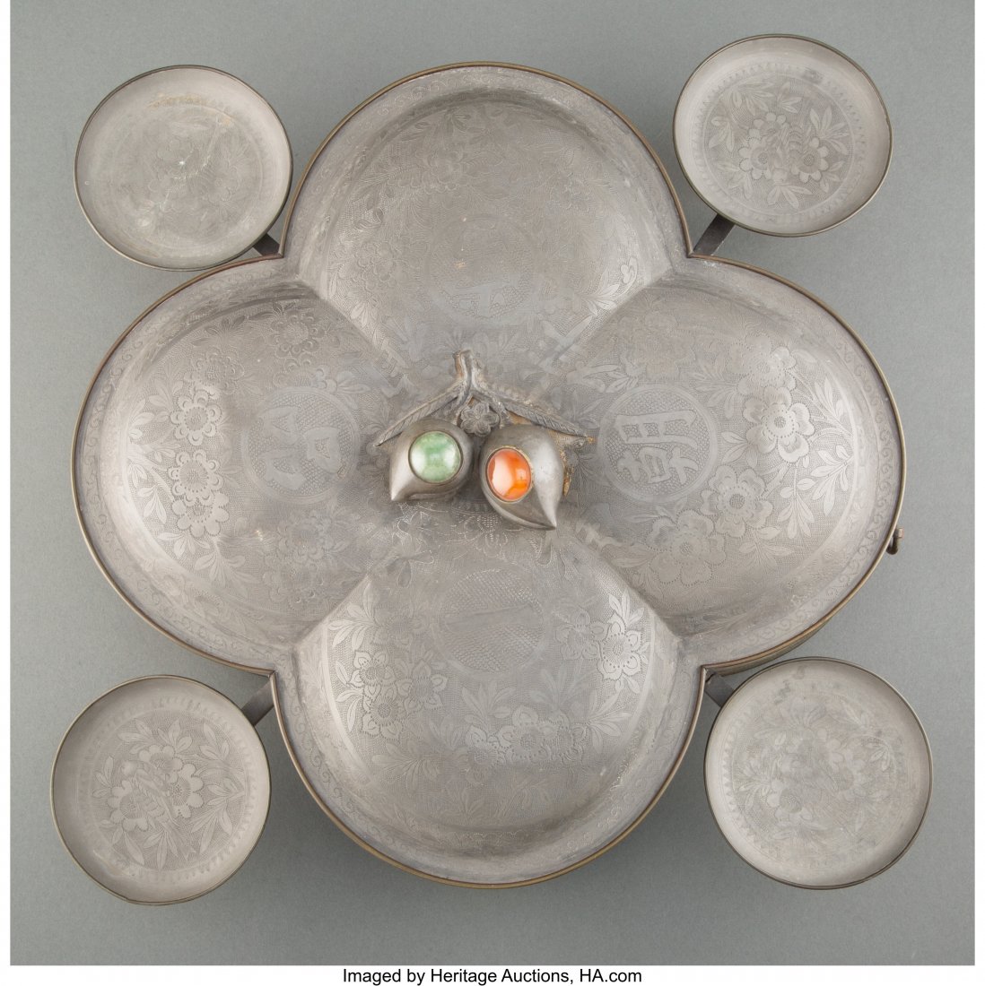 A Chinese Pewter Entrée Set for Five, Qin (1 of 4)