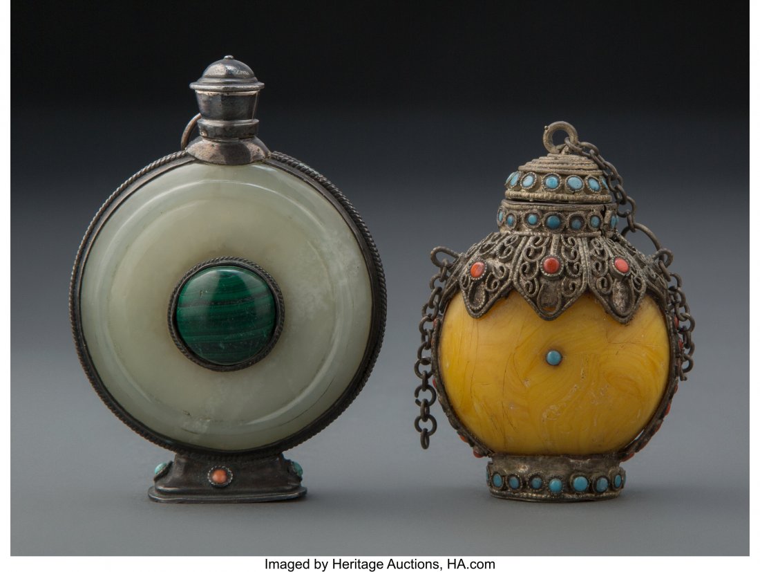 Two Mongolian-Style Metal and Cabochon-Mounted S (1 of 2)