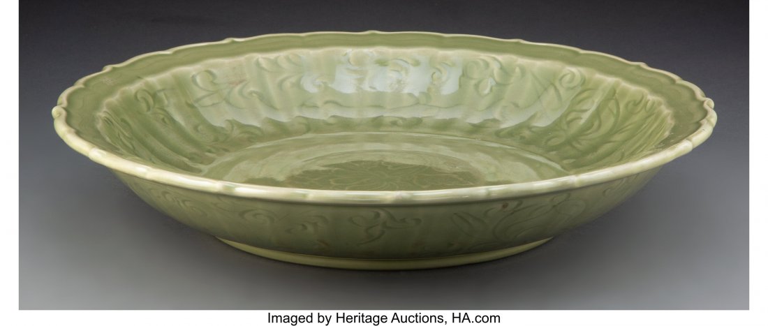 A Chinese Longquan Celadon Glazed Dish 16-1/2 x (1 of 3)