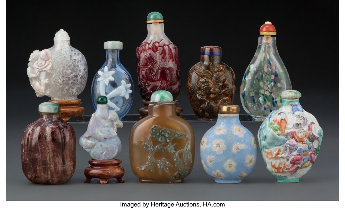 A Group of Ten Chinese Snuff Bottles Mark to one (1 of 2)