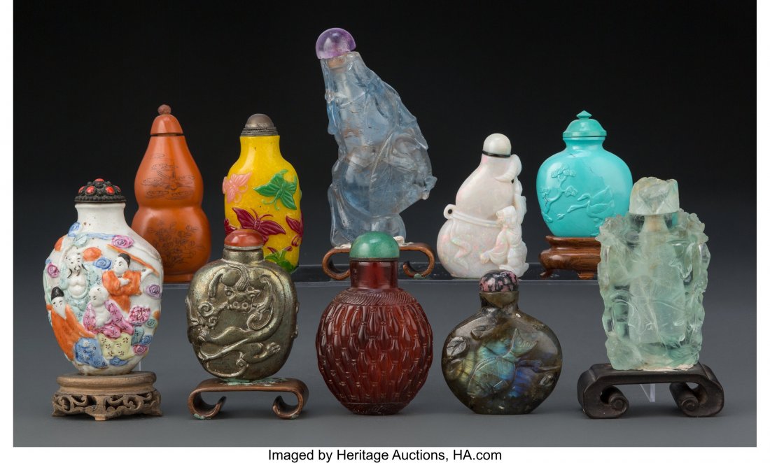 A Group of Ten Chinese Snuff Bottles 3-1/8 inche (1 of 2)