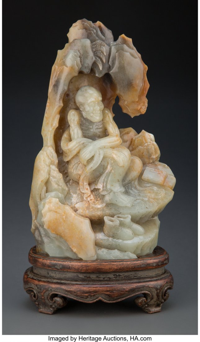 A Chinese Carved Jade Mountain Boulder with Loha (1 of 4)