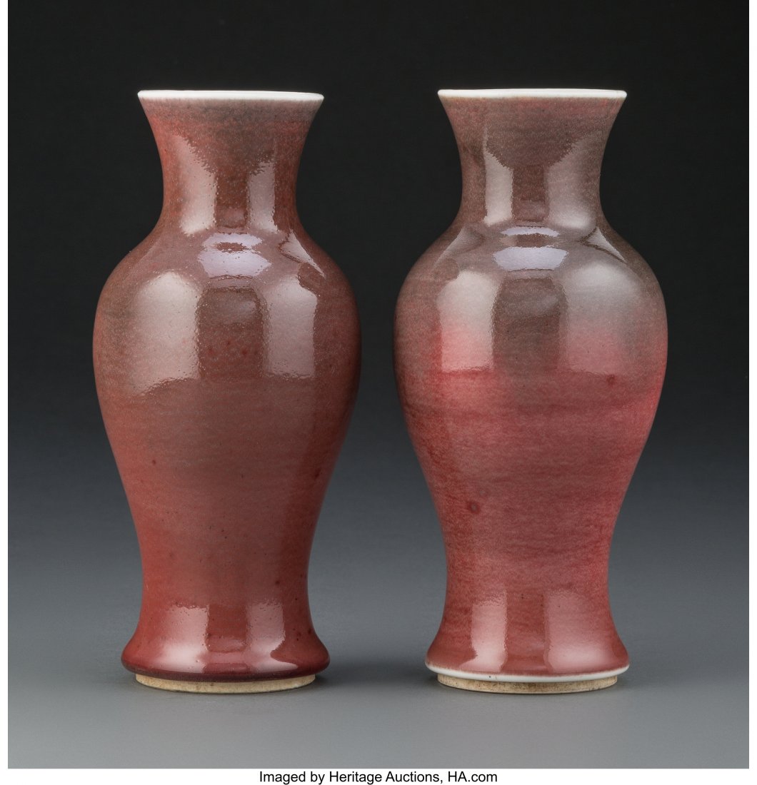 A Pair of Chinese Ox Blood Flambé Vases 7: A Pair of Chinese Ox Blood Flambé Vases 7-3/4 inches (19.7 cm) (each) HID03101062020 © 2020 Heritage Auctions | All Rights Reserved