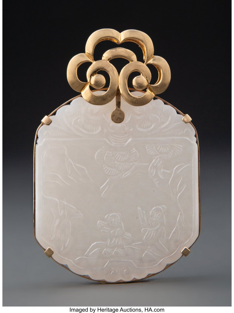 A Chinese White Jade Pendant, Qing Dynasty 2-3/4 (1 of 2)
