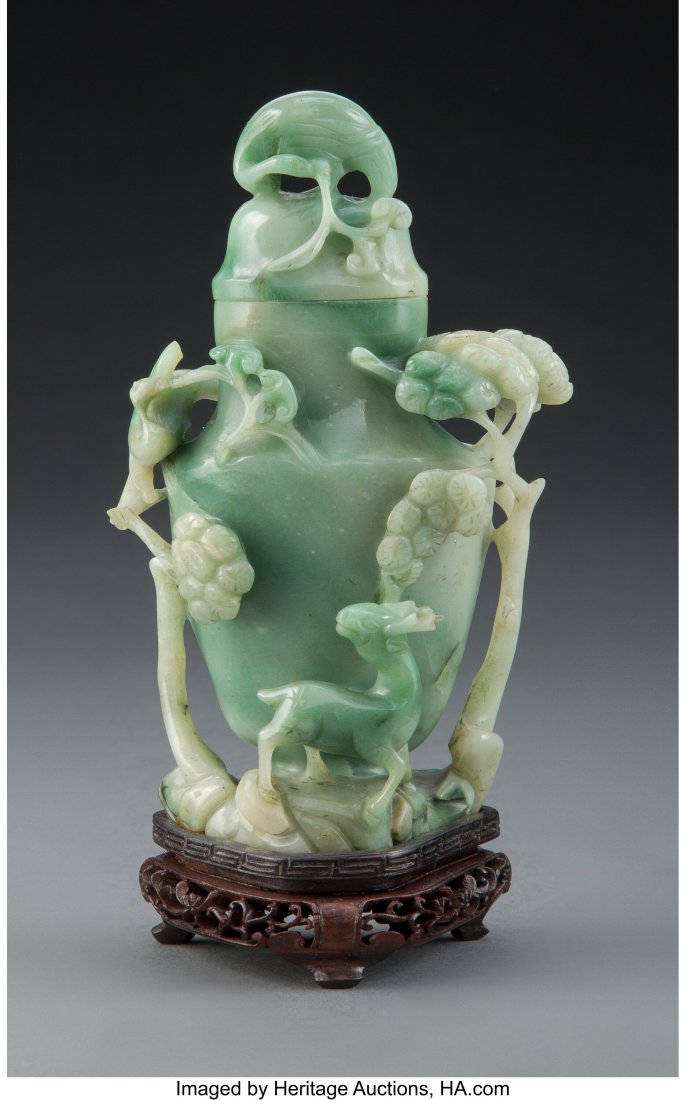A Chinese Carved Hardstone Covered Urn, Republic (1 of 2)