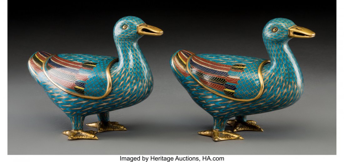 A Pair of Chinese Cloisonné Duck-Form Cen (1 of 2)