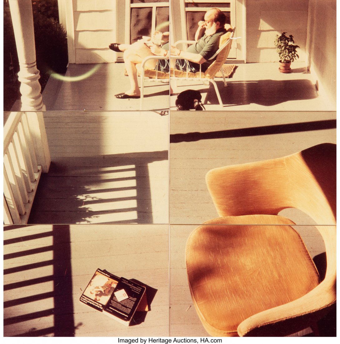 David Hockney (British, 1937) Henry reading on h: David Hockney (British, 1937) Henry reading on his porch, Southampton, New York, 1982 Dye-coupler collage 10-1/8 x 10 inches (25.7 x 25.4 cm) Signed with artist's monogram, titled, and dated in ink, m